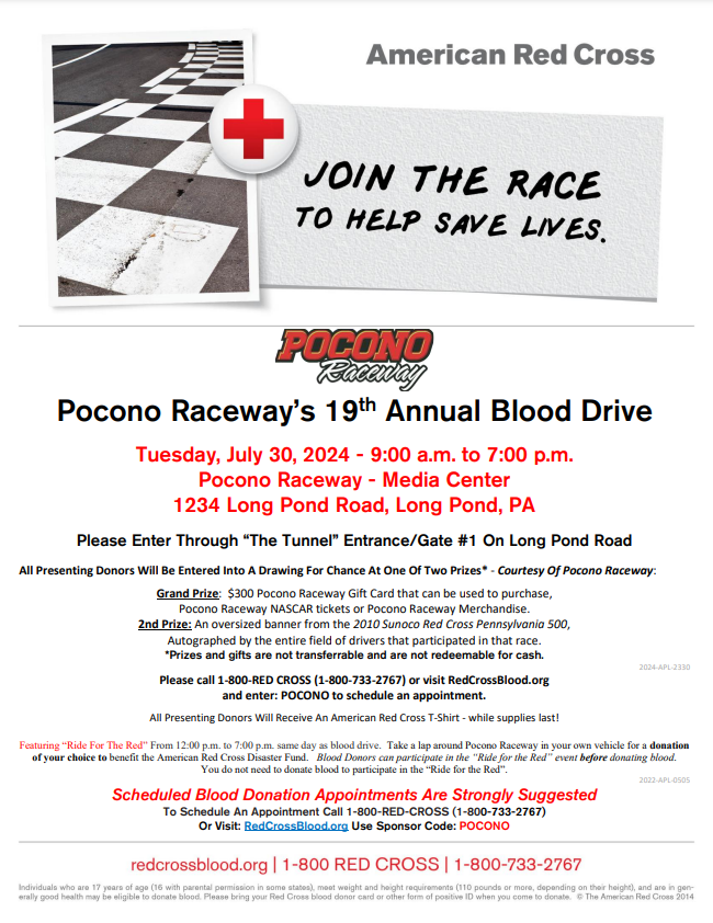 Pocono Raceway 19th Annual Blood Drive