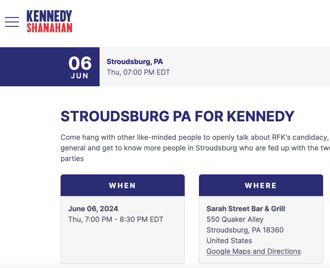 STROUDSBURG PA FOR KENNEDY