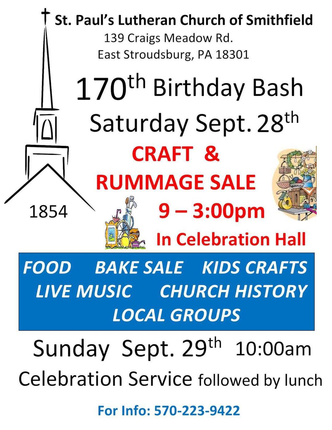 170th Birthday Bash Craft & Rummage Sale - St. Paul's Lutheran Church