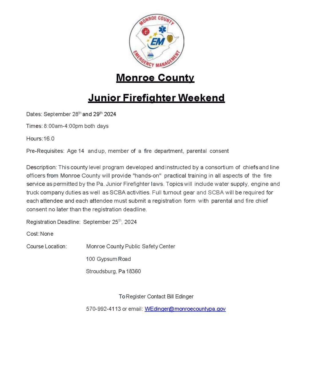 Monroe County Junior Firefighter Weekend