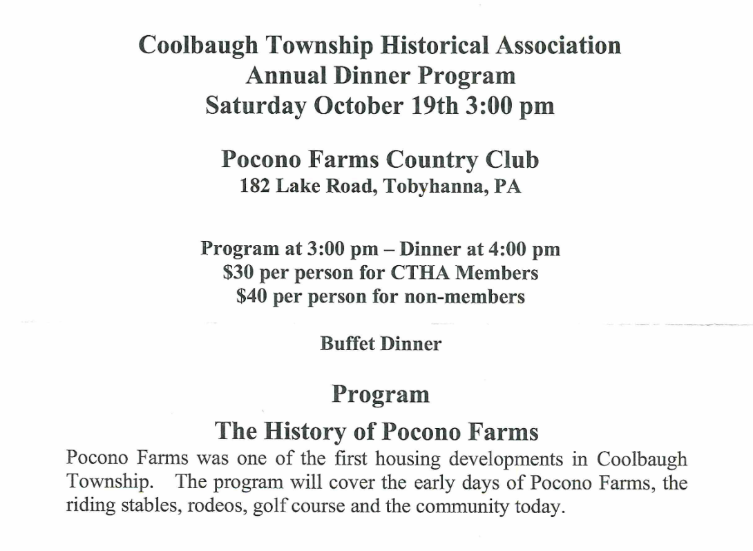  Historical Society Annual Dinner - Coolbaugh Township