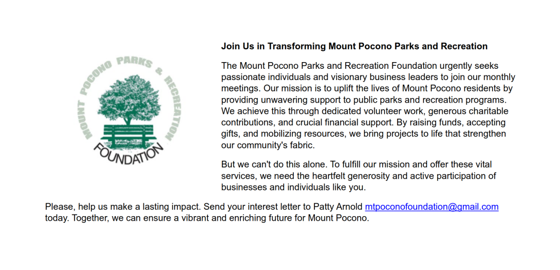  Volunteers Needed to Join Mount Pocono Parks and Recreation Foundation 