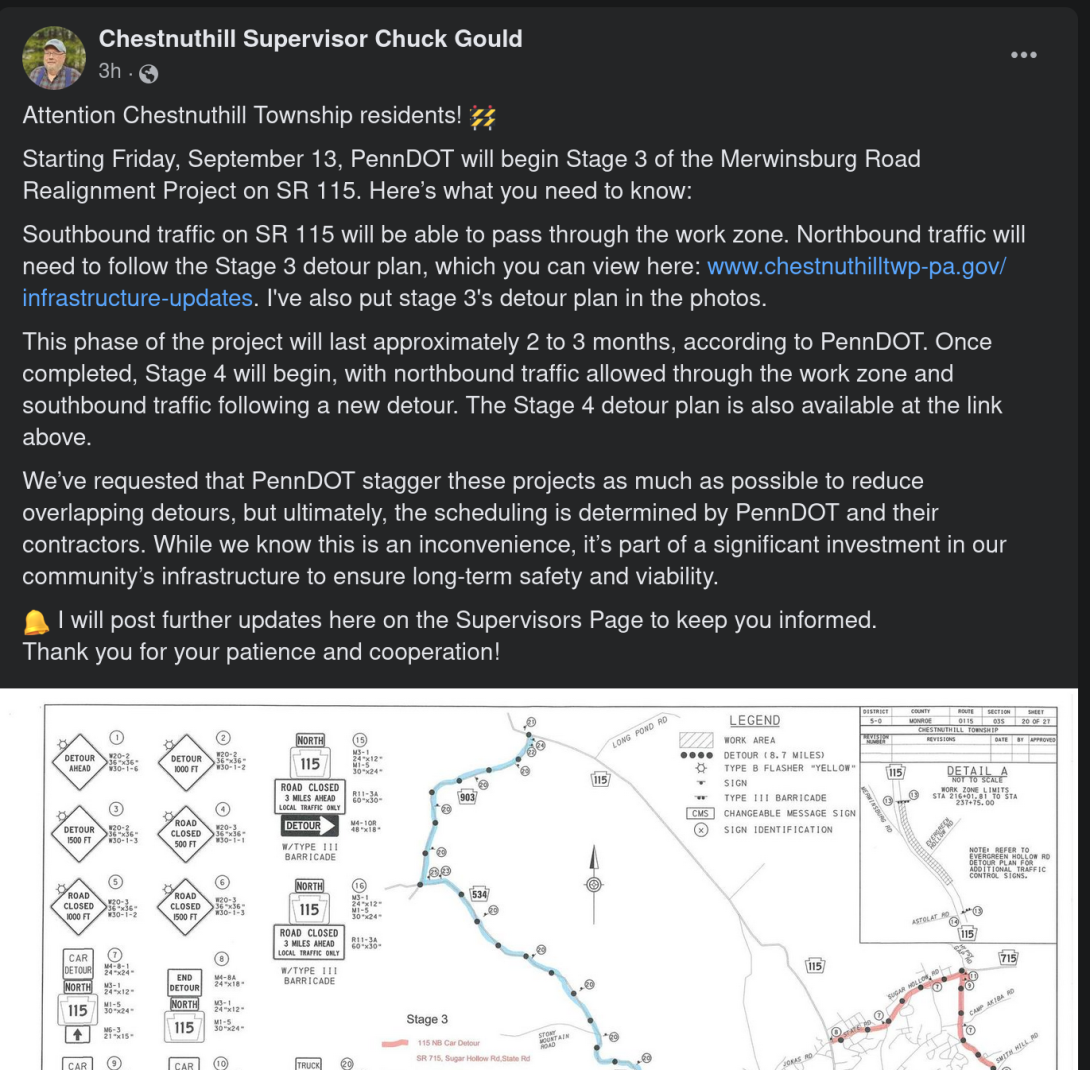 Merwinsburg Road Realignment Project on SR 115 (Chestnuthill)